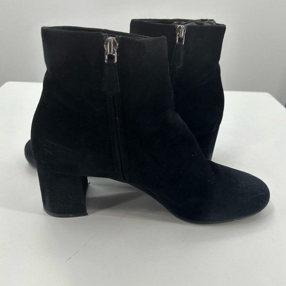 *Prada Suede Booties Black Chunky Block Heel Womens EU 39.5 Side Zipper - Picture 6 of 10